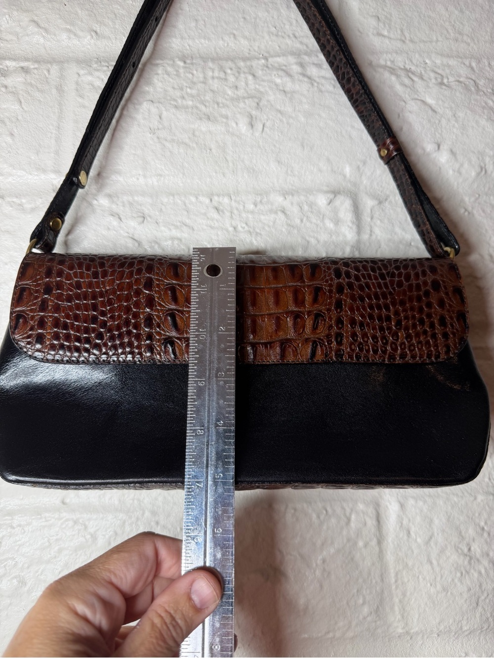 Brahmin Croc-Embossed Shoulder Bag in Brown and Black - Picture 8 of 9